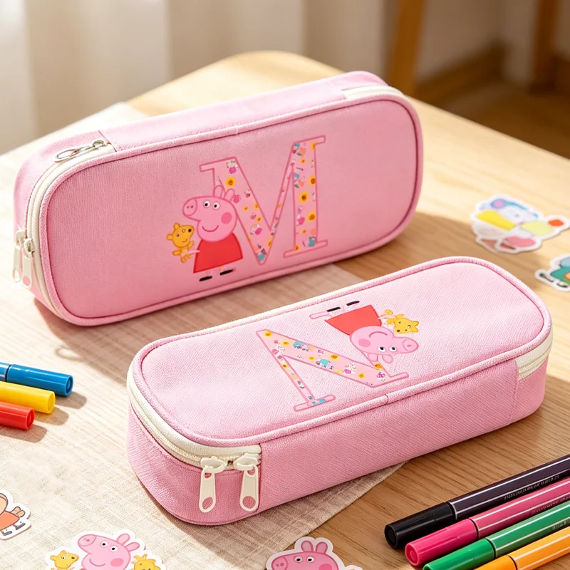 Estojo de Lápis em Lona Peppa Pig, Grande Capacidade, Caixas de Lápis com Estampa de Letras A-Z, Material Escolar para Estudantes, Presente