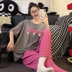 Summer New Pajamas Homewear Suit Women Imitation Cotton Round Neck Cardigan Short-Sleeved Trousers Women's Homewear Suit