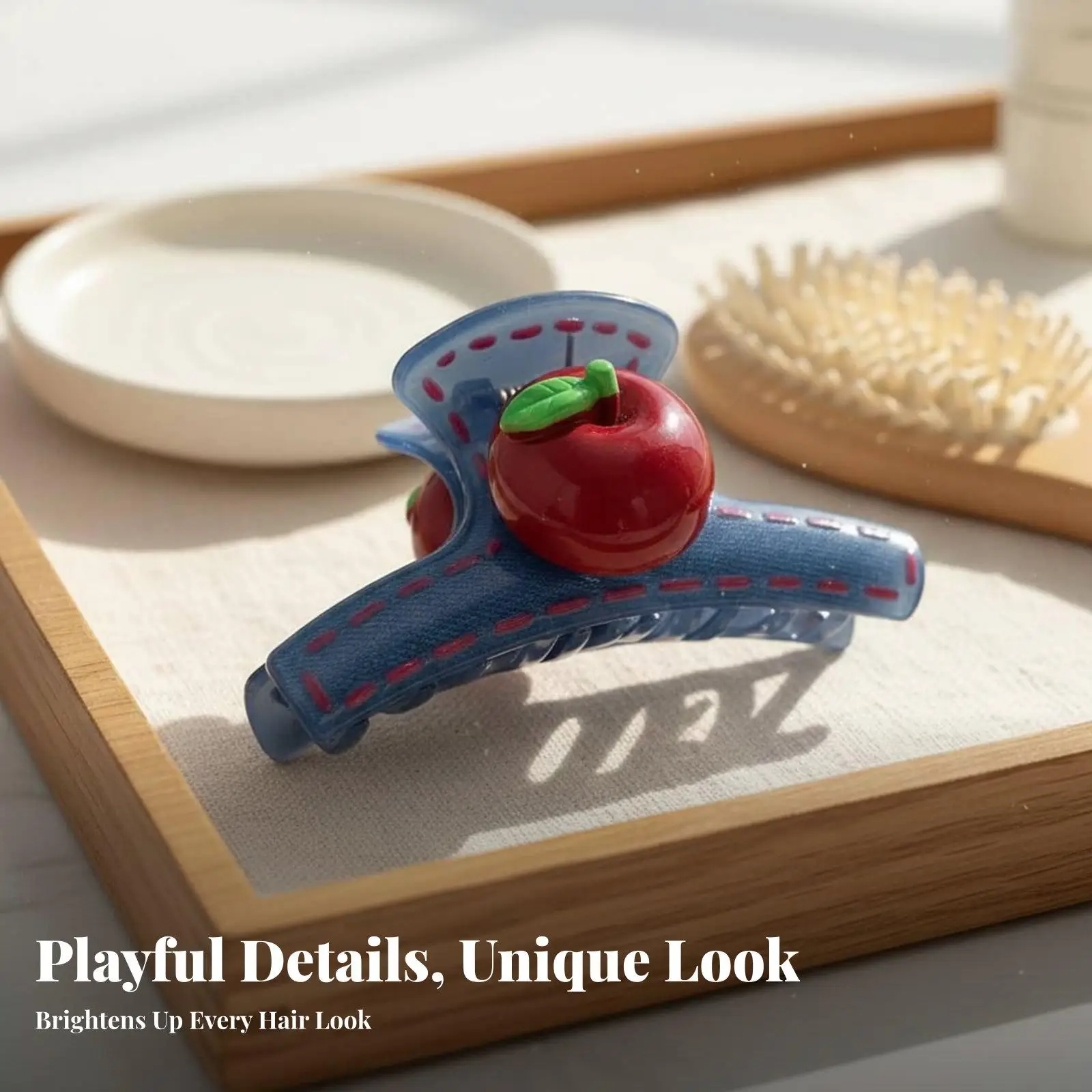 Elegant Contrast Color Hair Claw for Long Hair Secure Grip Hair Clamp with Apple Charm for Girls