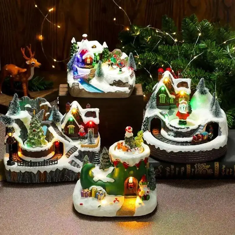 Assorted Christmas Rotating Light-Up Musical Resin Music Box Ornaments Christmas Present