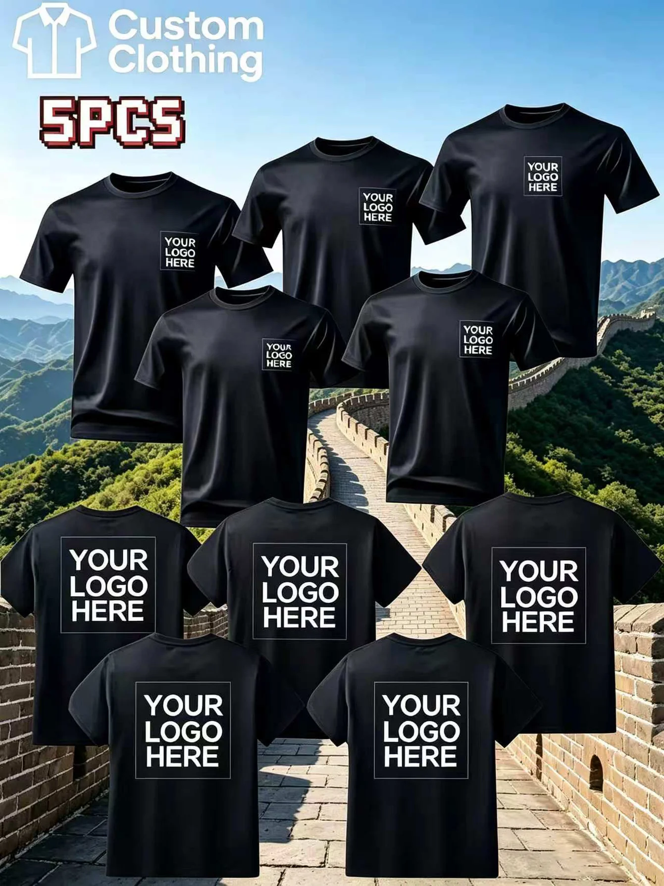 5-Pack Custom Men's T-Shirts – Personalize Your Own Design and Logo [Customizable on Left Chest or Back] – Ideal for Running, Da