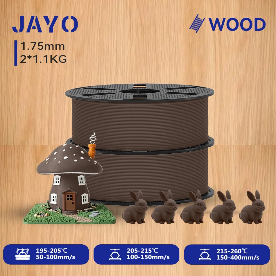 JAYO 2,2KG Holz-PLA 3D-Filament 1,75mm 1,1KG/Rolle PLA Holzstruktur 3D-Drucker-Filament 10-15% Holzfaser 3D-Druckmaterialien