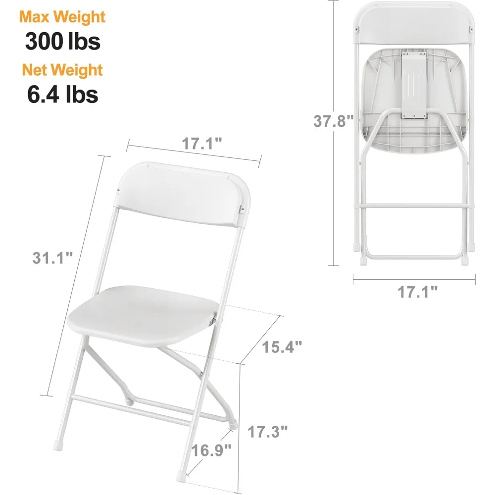 Portable Folding Chairs Set of 10, 300lb Capacity, Plastic with Steel Frame, Ideal for Home, Office, Weddings, and Parties