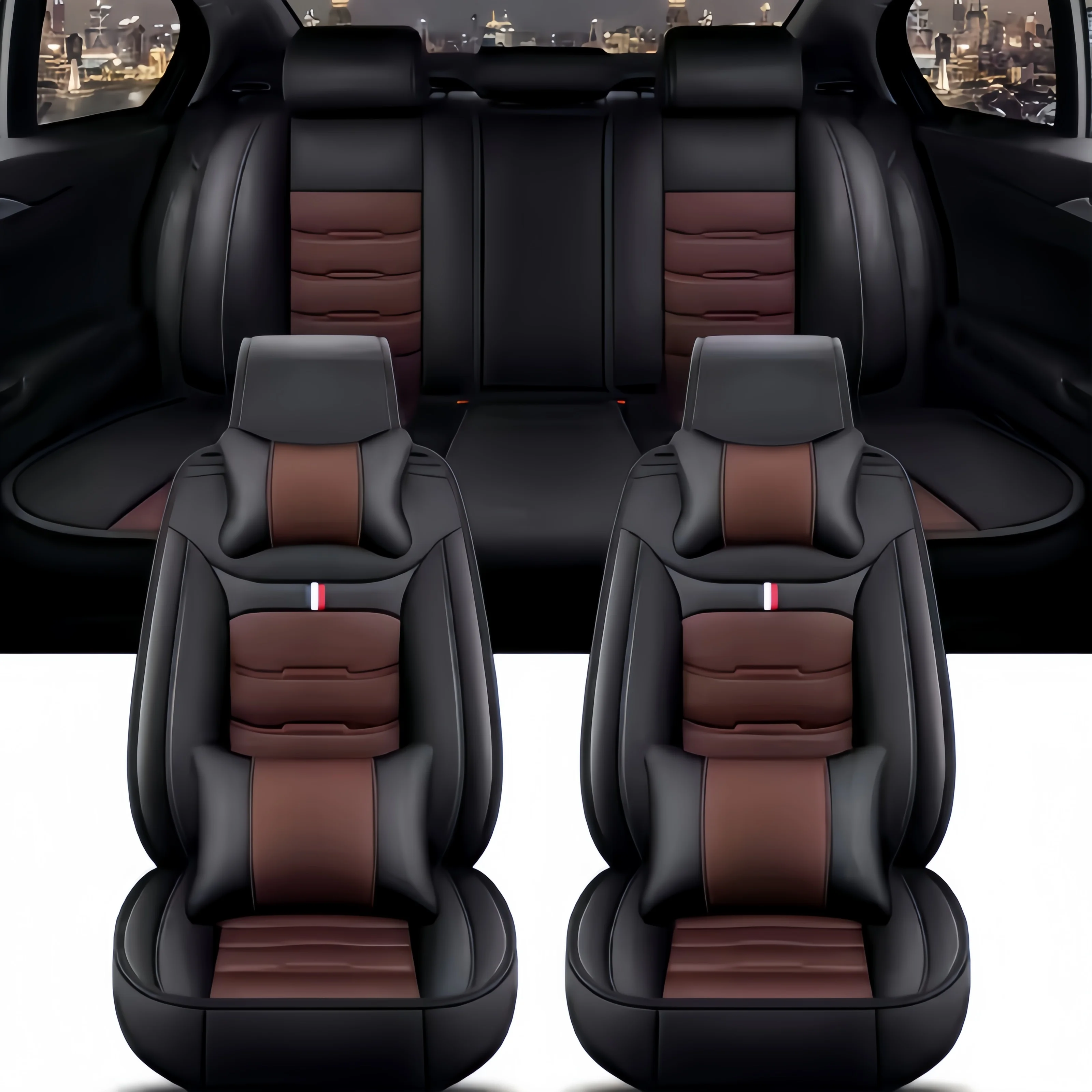 シートカバー PUレザー 車用シートカバー シンプル 枕付き フルセット 車用レザー 多色 卸売 9D オートカー セーブ ユニバーサル