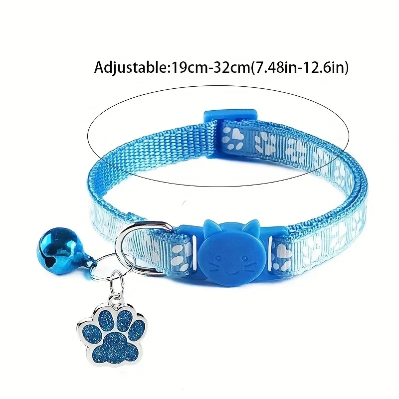 Reflective Cat Collar with Bell and Paw Charm Adjustable Kitten Collars with Cute Cat Face Buckle