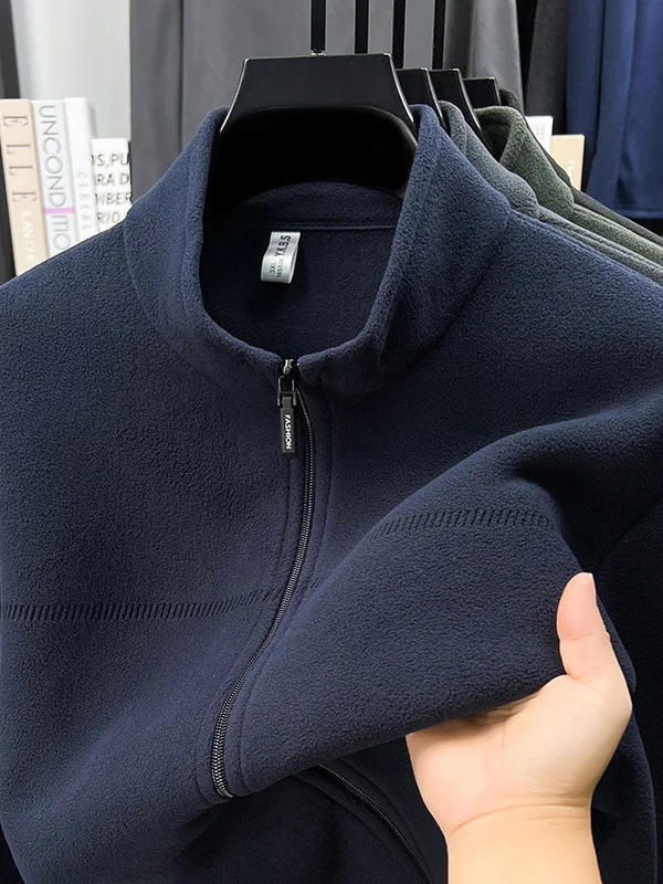 

Thiened Fce Sweatirt Jaet Men's Casual Stand Collar Jaet Autumn Winter Warm Trendy Top Polyester Fiber Long Sve