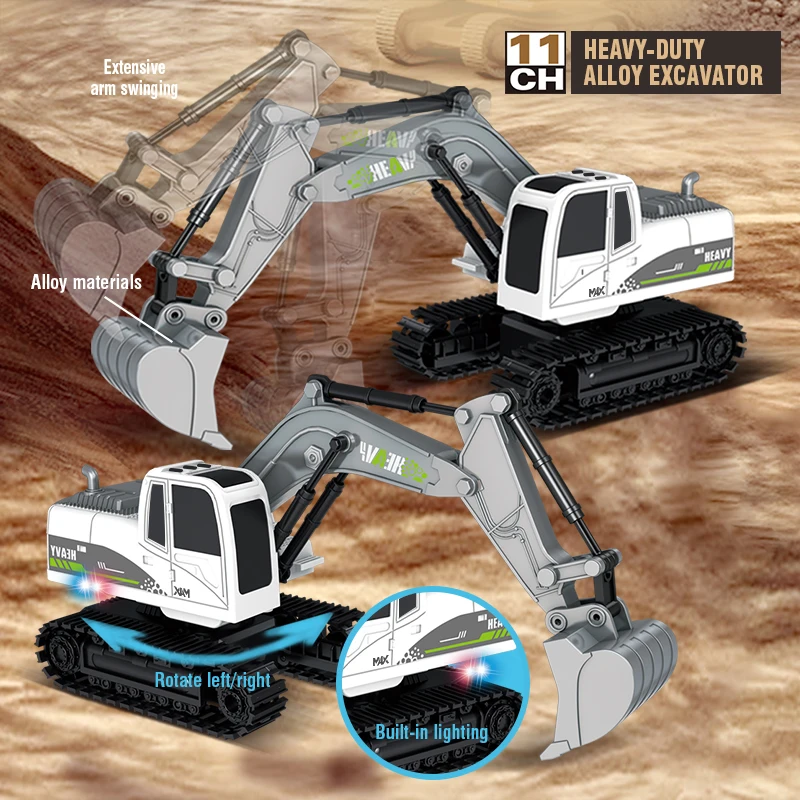 子供用リモコン合金製掘削機建設車両おもちゃ、2.4Gリモコン運搬ダンプトラック掘削機おもちゃ