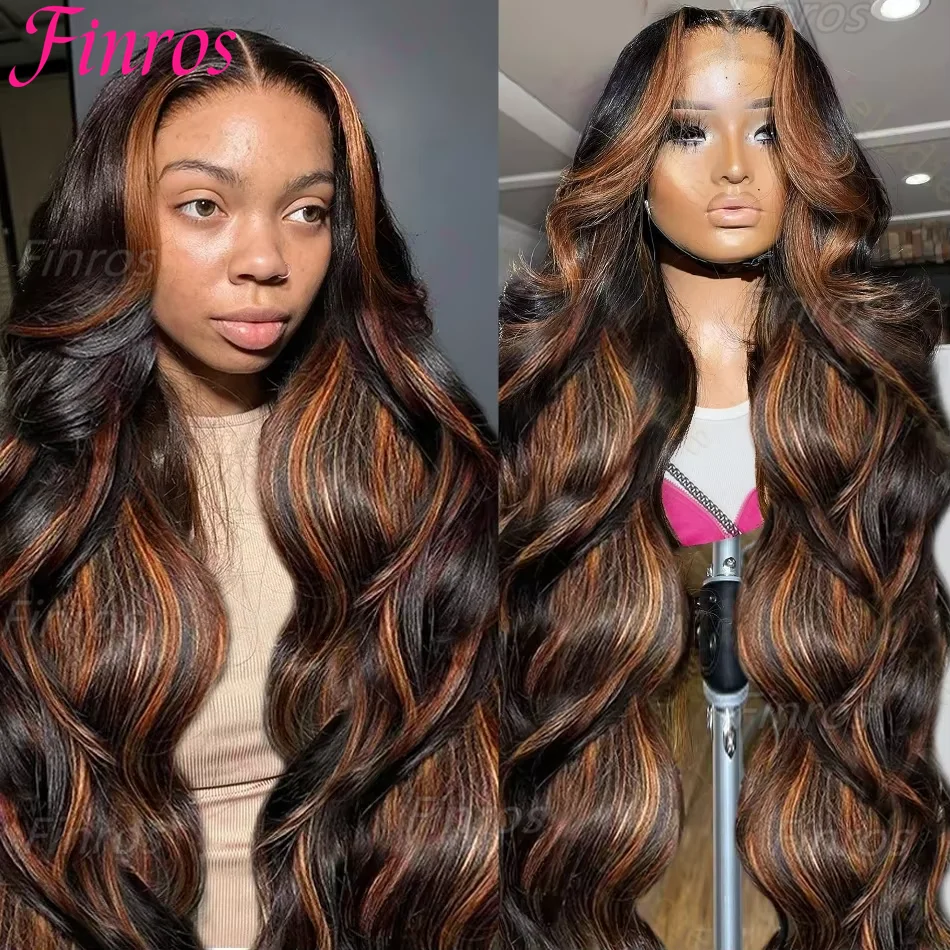 

Finros 30Inch Ombre Highlight B/30 Black Brown Body Wave Lace Front Human Hair Wigs 13x4 13X6 Transparent Lace Frontal Color Wig
