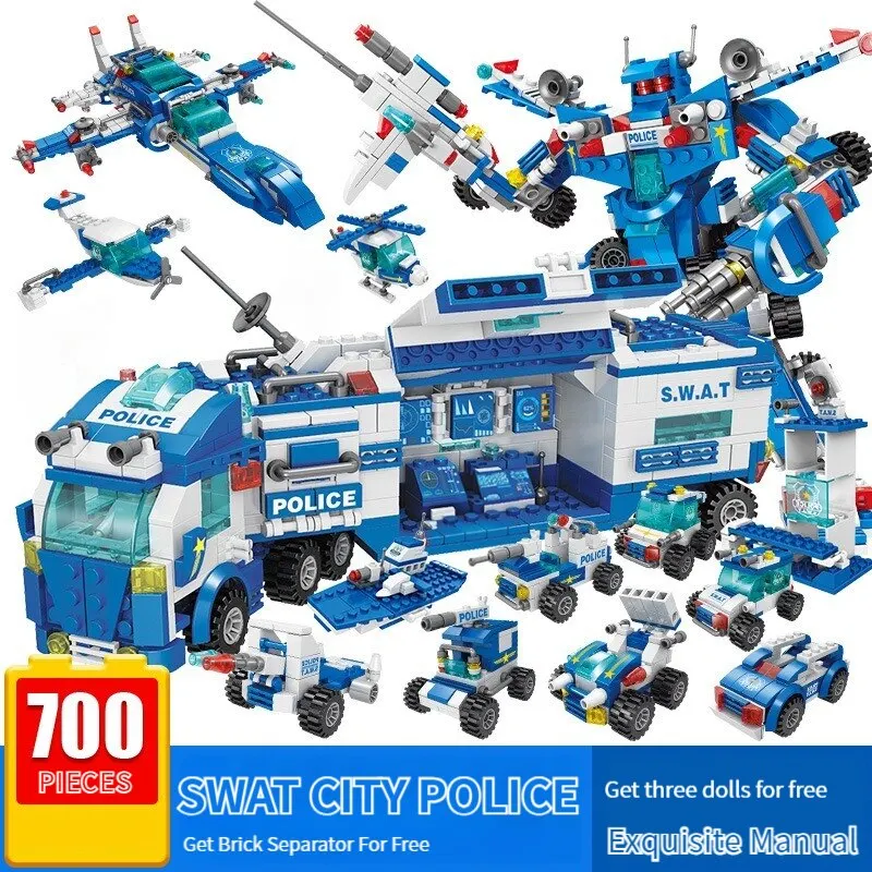 700PCS City Patrol Police Department Car Building Blocks Vehicle Trucks Inspired Action Figures Brick Toys for Kids