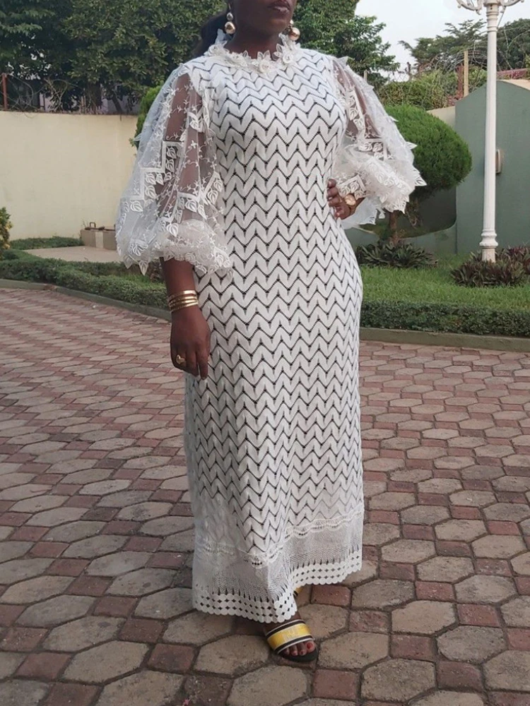 Elegant Lace Long Maxi Dresses for Women with Sheer Puff Sleeves Perfect for Church Events Garden Parties or Special Occasions