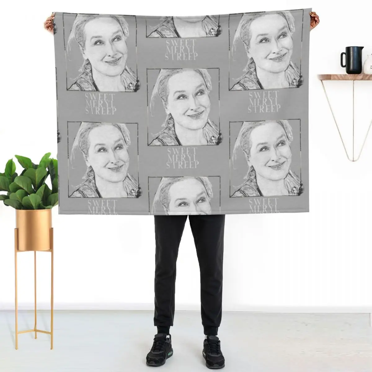 Sweet Meryl Streep framed, popart black and white - digital handmade by Iona Art Digital Throw Blanket Thin Hairys Blankets