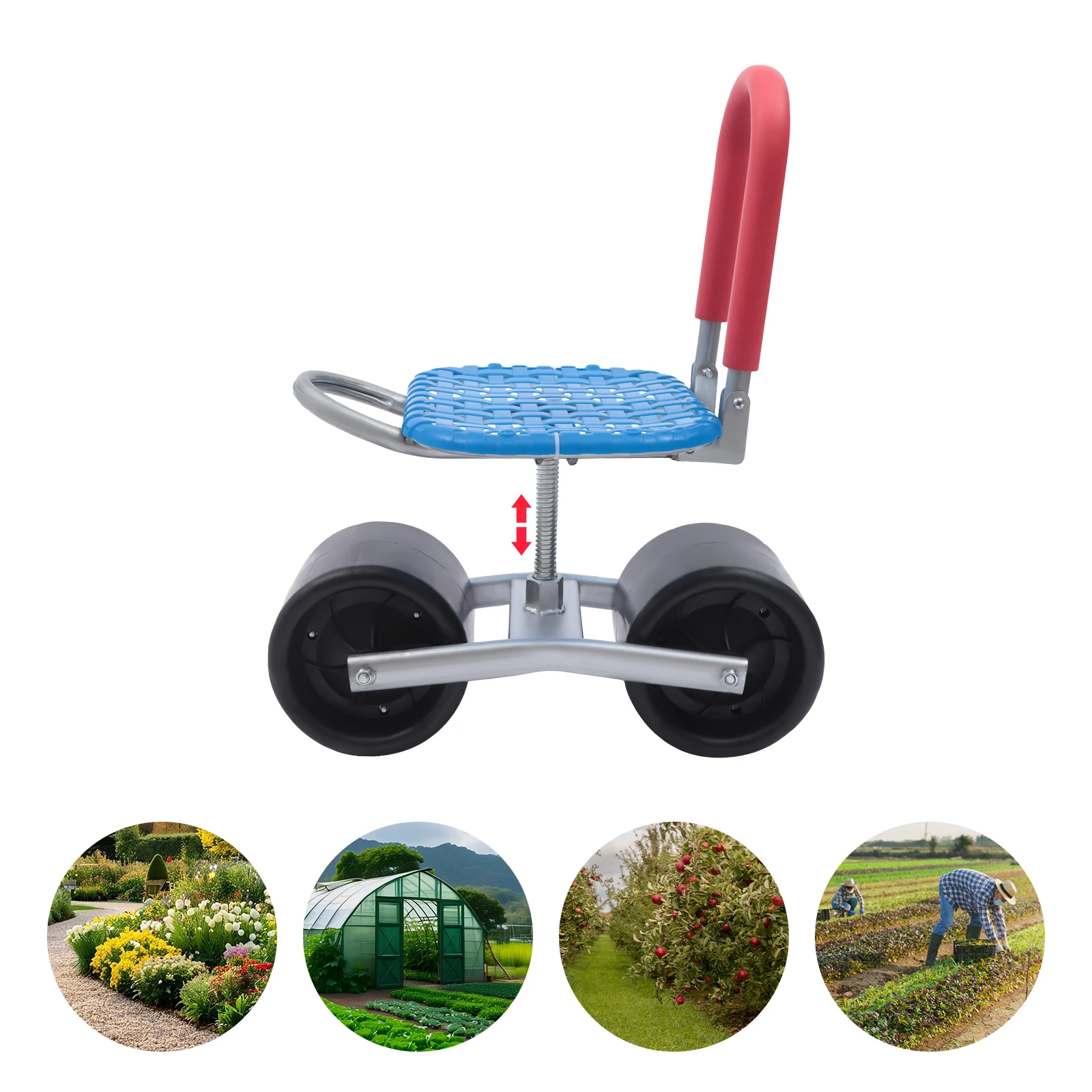 Carrello da giardino Sgabello con ruote, sedile da lavoro stabile Carrello robusto Sedile regolabile in altezza e direzione, ausilio da giardinaggio
