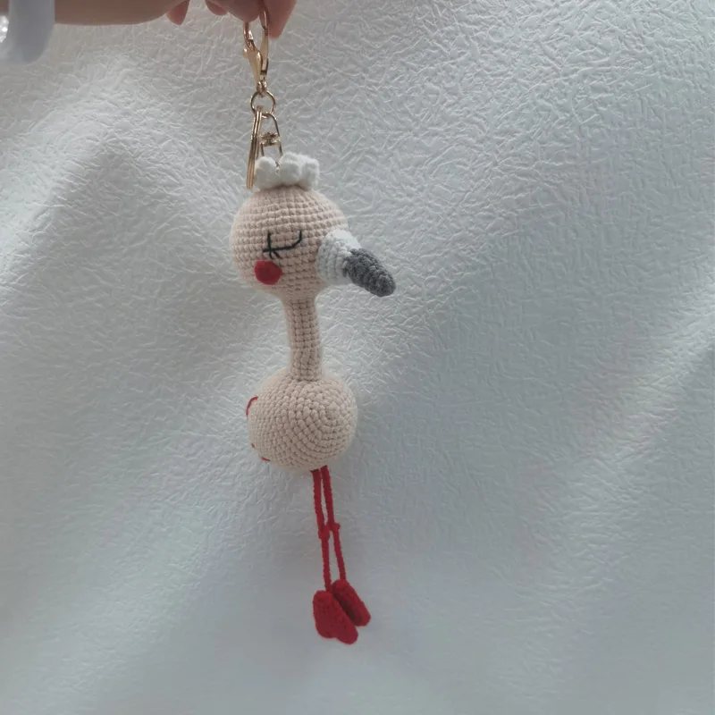 Kawaii Crochet Keychain Cute Cartoon Animal Stuffed Toy Flamingo Doll Bag Charm With Hook Pendant Key Chain Accessories Friends