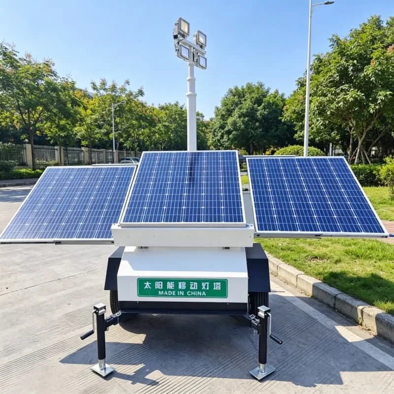 288000 Lumen Trailer Mobile Light Tower 6x320W LED 9m Mast Solar Hybrid for Airport Parking Lot Square Customized Sale