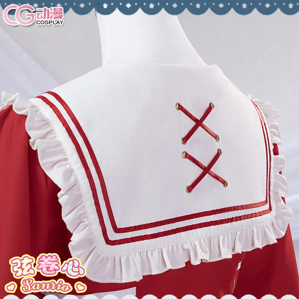 BanG Dream Kokoro Tsurumaki Cosplay Costume Women Red Sailor Collar Dress Outfit with Ear Clips for Halloween Party