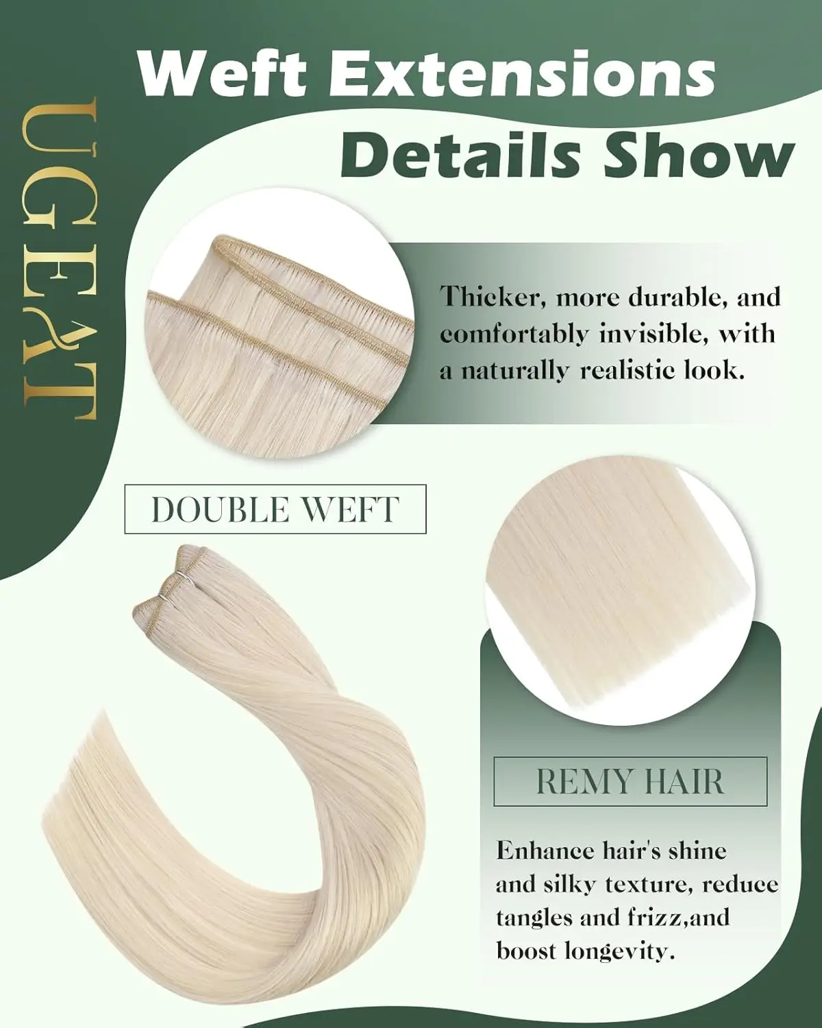 Ugeat Hair Weft Hair Extensions Human Hair Extensions Silky Straight Soft Remy Hair Sew in Hair Salon Quality  Pure Color Hair