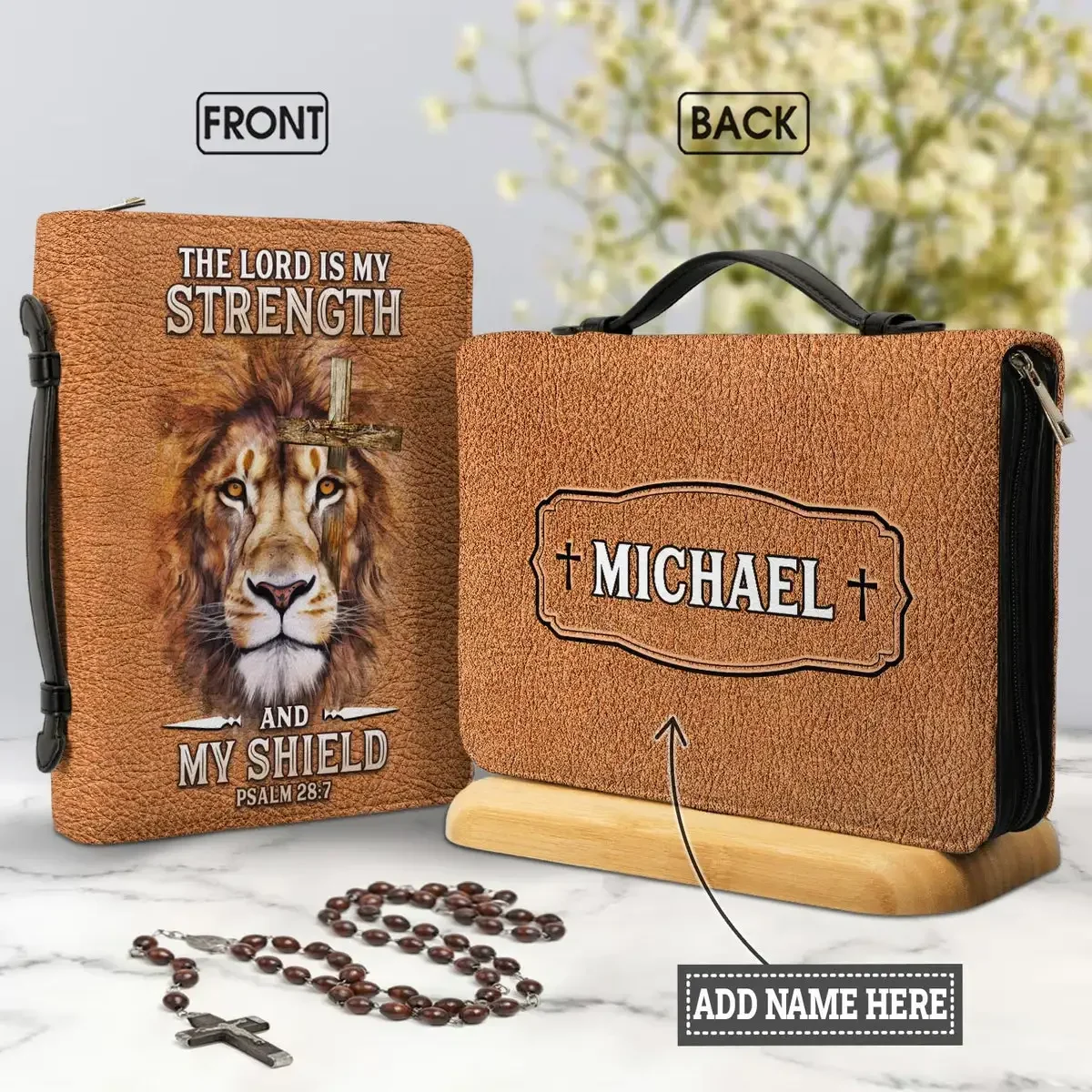 

The Lord Is My Strength And My Shield Lion Design PU Leather Bible Cover Case for Women PU Leather Christian Bags Female Handbag