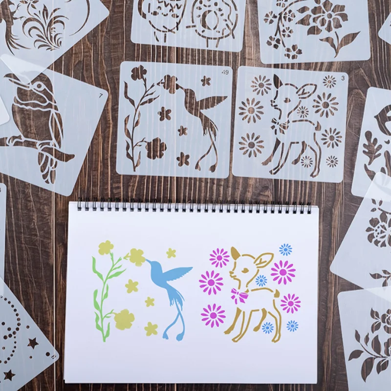 Animal Flower Graffiti Drawing Stencils Set for Wall Scrapbook Card Making Hand Copy Layering Coloring Embossing Decor Templates