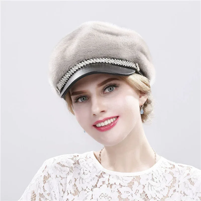 الجودة الطبيعية الإناث موضة فرو المنك قبعة سيدة في الهواء الطلق قبعة فرو منك حقيقي قبعة الشتاء النساء الدفء 100% قبعات فرو المنك الحقيقية #3