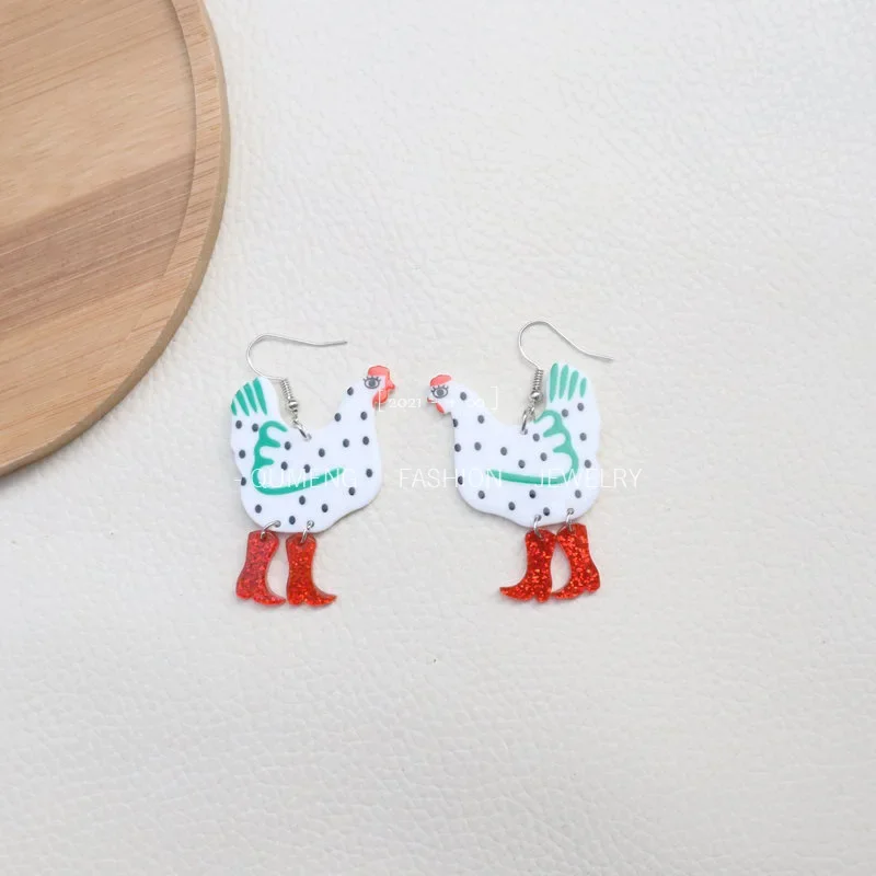 Fancy Chicken High Heels Boots Drop Earrings for Women Lady Colorful Acrylic Animal Dangle Hook Jewelry Cute Charm Stud Gifts