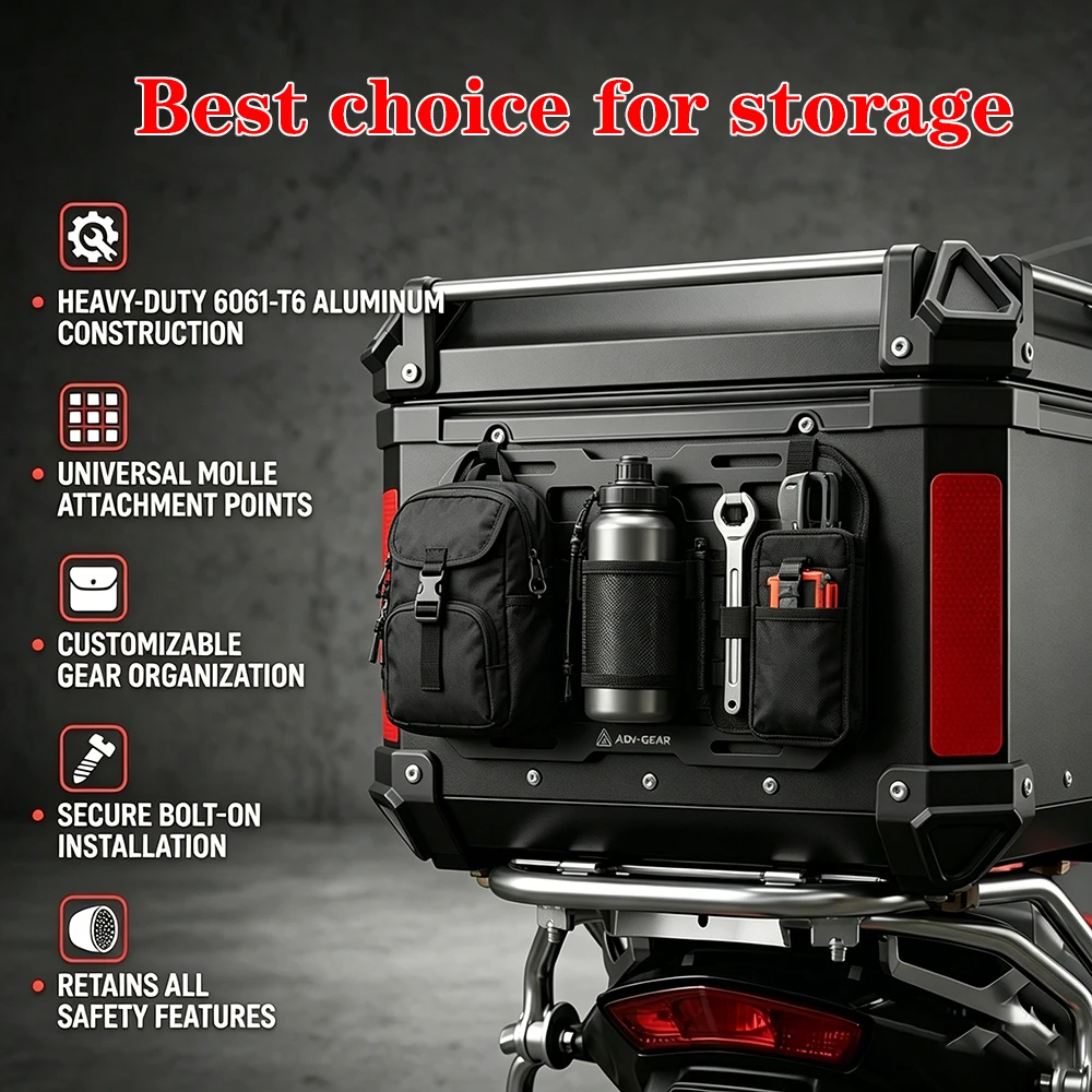 Motorcycle Top Case Add-On Molle Panel Quick-Mounting Aluminum Alloy Tactical Storage Box Universal Side Box Modular Organizer