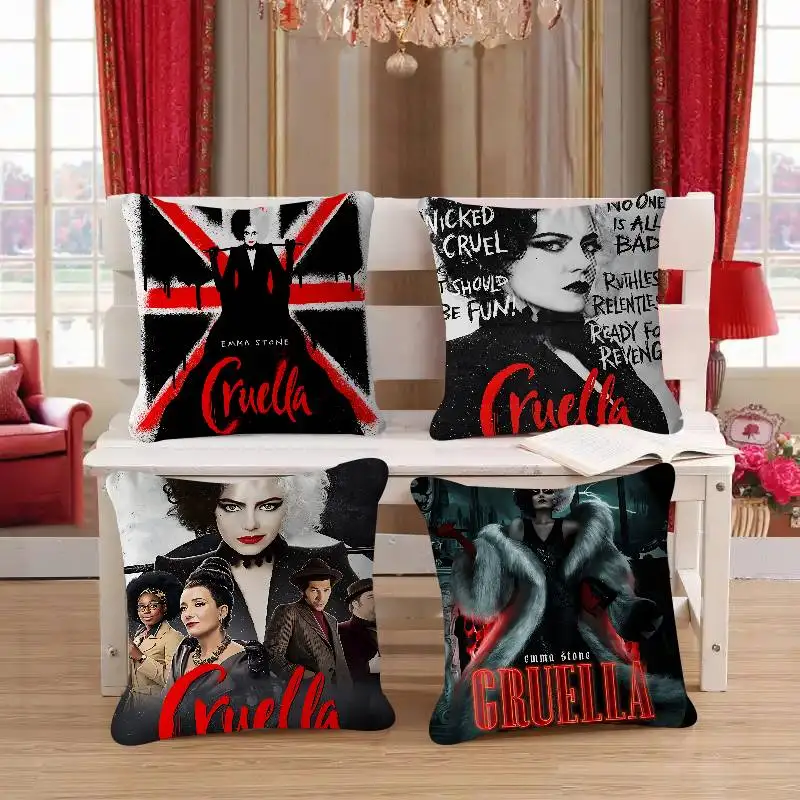 C-CRUELLA EMMA حجر الفيلم الكلاسيكي وسادة تغطي الكرتون أريكة ديكور المنزل الطباعة على الوجهين قصيرة أفخم غطاء الوسادة