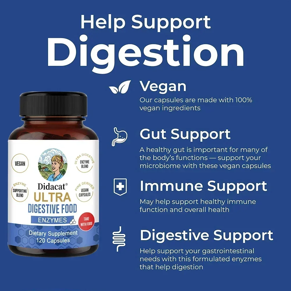 Gut Health Digestive Enzymes - Digestive Enzymes with Amylase, Lipase and Lactase, Immune, Digestive Enzyme Capsules