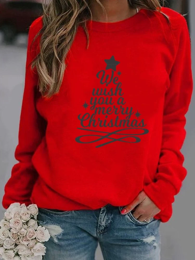 

Women Casual Female Hoodies Print Woman Graphic Sweatshirts Festival Pullovers Star Tree Happy Holiday Merry Christmas Fashion