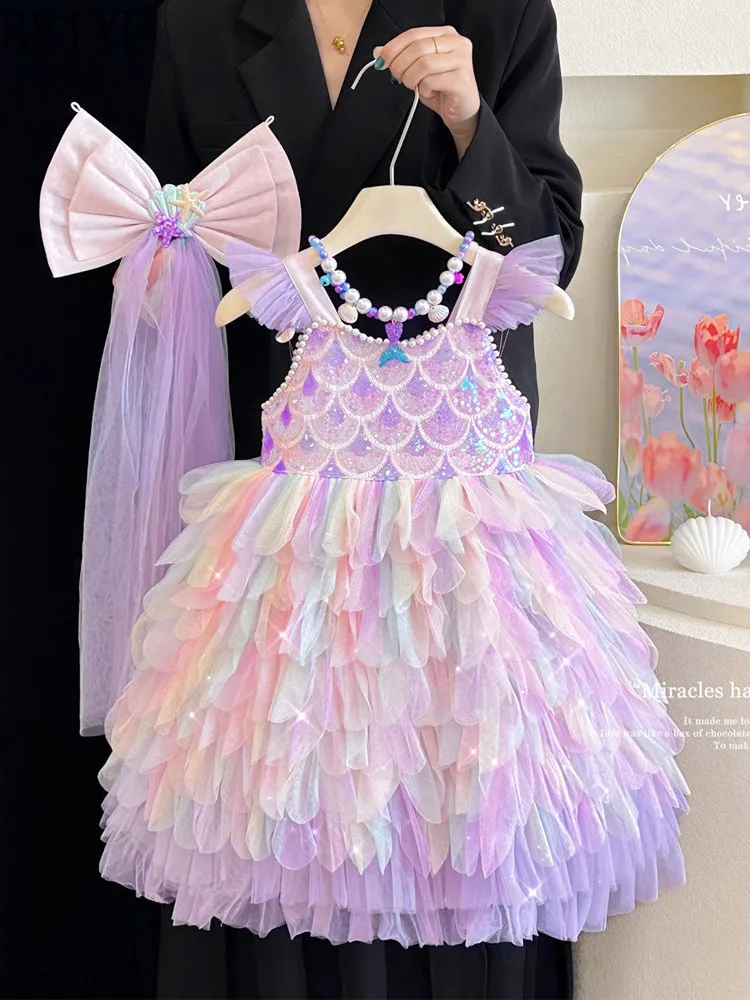 2026 New Girls' Mermaid Princess Dresses High-end Summer Sweet Perfect Birthday Gift Lolita Style Tutu Dress for Kids