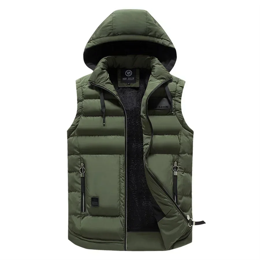 Men\'s Winter Warm Vest Hooded Sleeveless Jackets Slim Fit Outerwear Casual Thick Waistcoat Sleeveless Parka with Hat Men Clothes