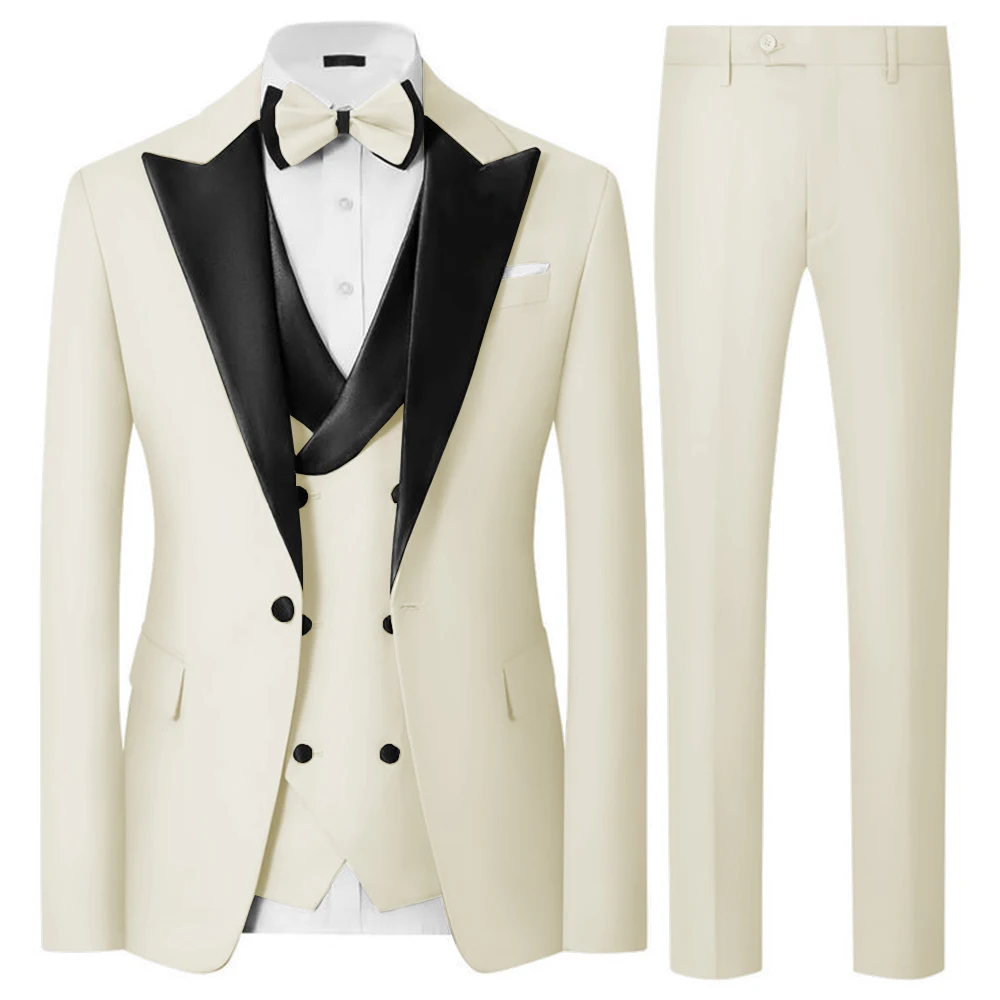 

Formal Suits for Men Customized 3 Pieces Tuxedo Suits Blazer Vest and Pants Set Peak Lapel Colorful Men's Suit for Wedding