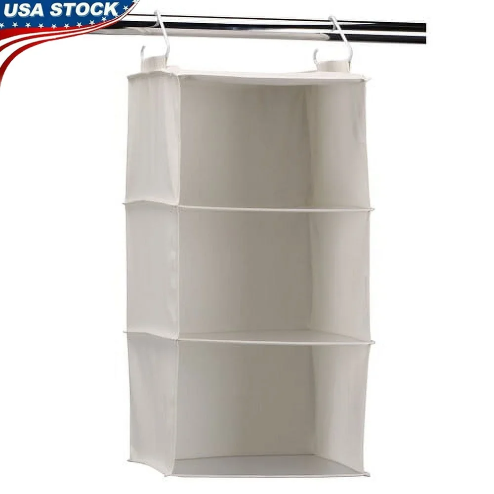 

Natural Canvas 3-Shelf Hanging Closet Organizer Vertical Storage Space Saver Lightweight Foldable Home Organizer Clothing