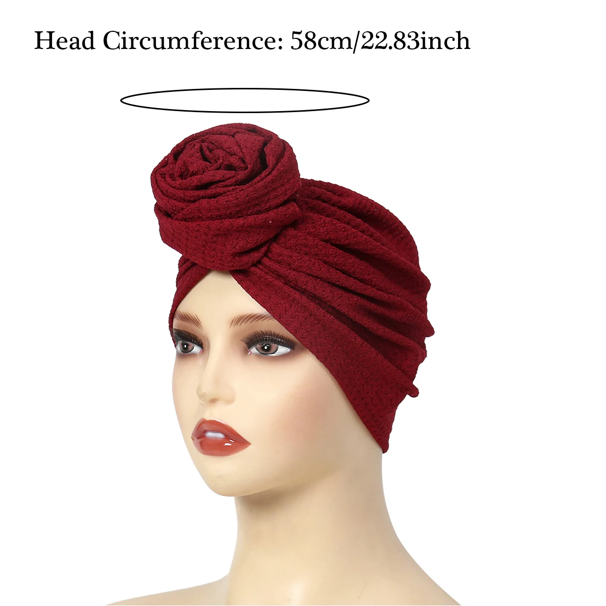 Fashionable Women\'s Solid Color Hijab Turban Bonnet Flower Decor Ramadan Head Wrap Head Scarf Cap Indian Hat Headwear