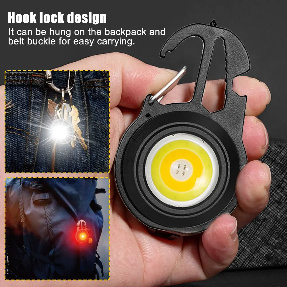 Multifunctional Mini Keychain Light with Tripod USB Charging Emergency Lamps Strong Magnetic Repair Work Outdoor Camping Light