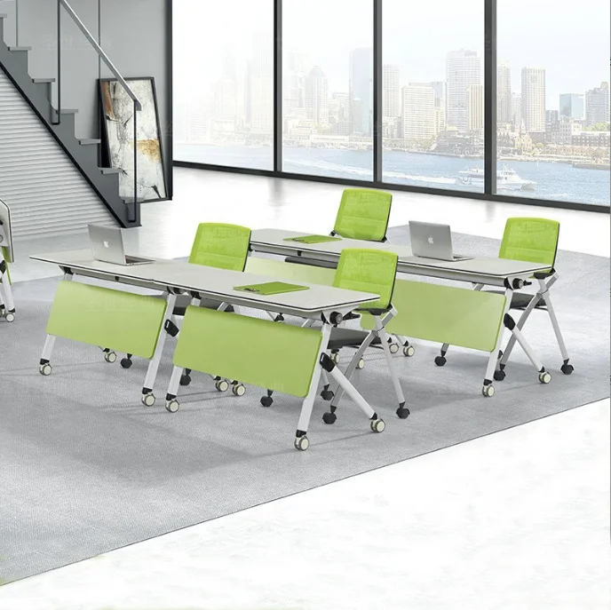 Ergonomic Rectangular White Meeting Room Foldable Mobile Modern Office Furniture Reading Folding Training Table Conference Table