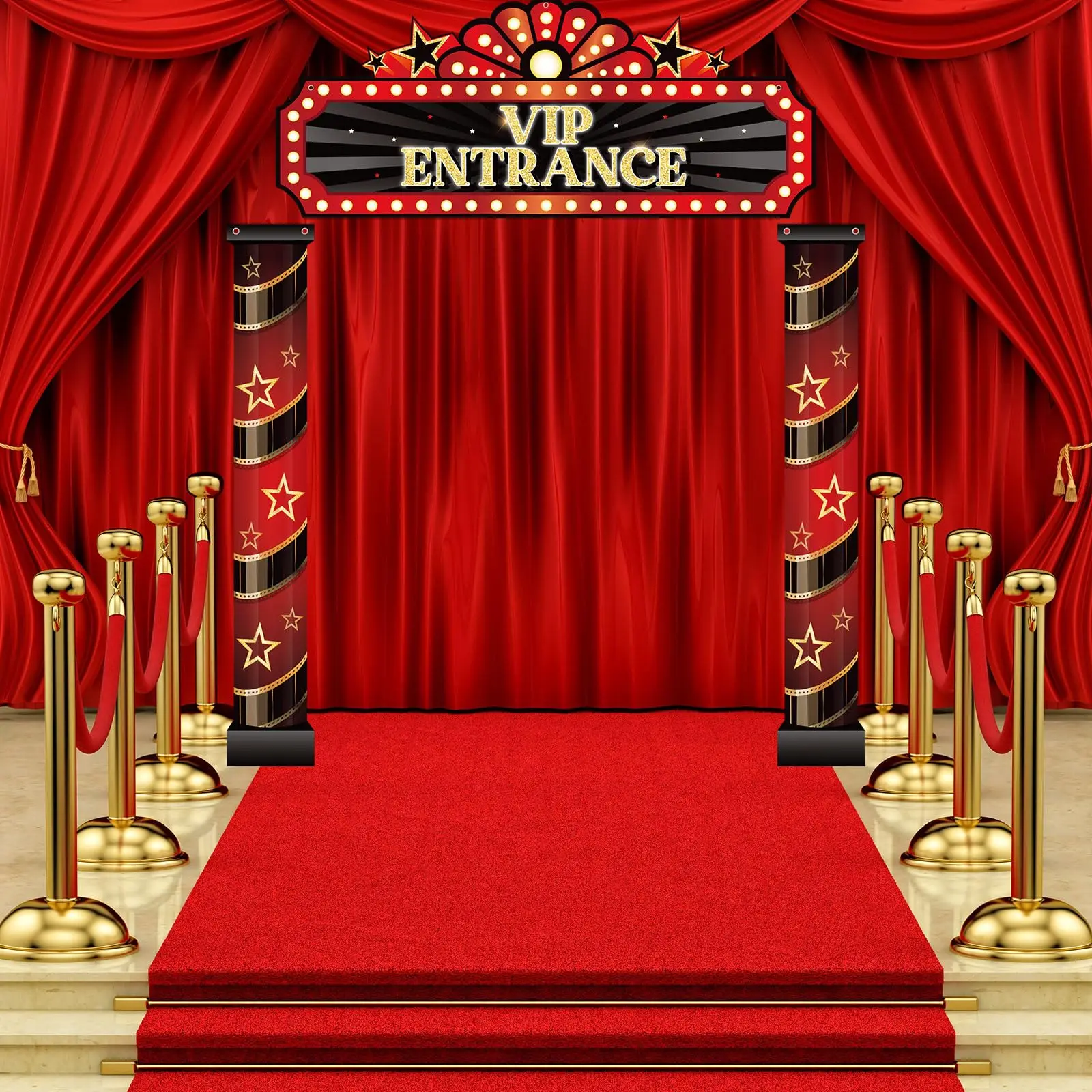 VIP Filmthemen-Geburtstagshintergrund-Set: Filmklappe, Requisiten, Kartenspiel, Party-Deko, Banner für Filmfans