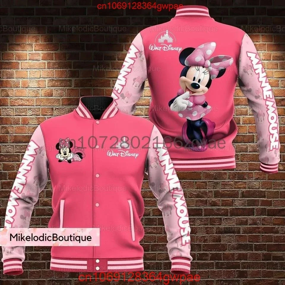 Nome personalizado gratuito jaqueta de beisebol minnie mouse disney casual jaqueta de beisebol oversized rua jaquetas masculinas e femininas