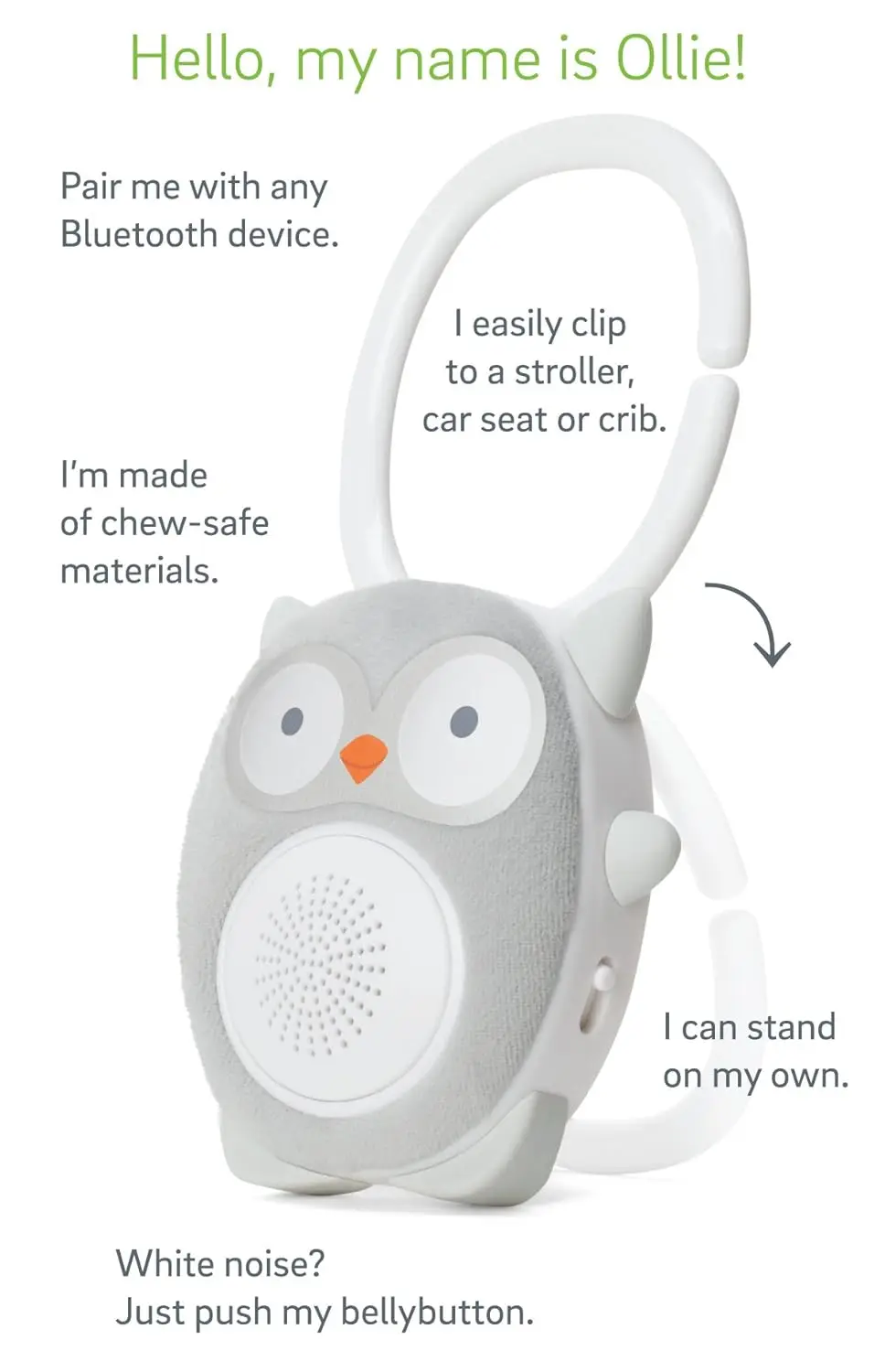 Portable Baby Sleep Soother with Bluetooth, Rechargeable Sound Machine for Cribs and Travel, Grey Owl Design