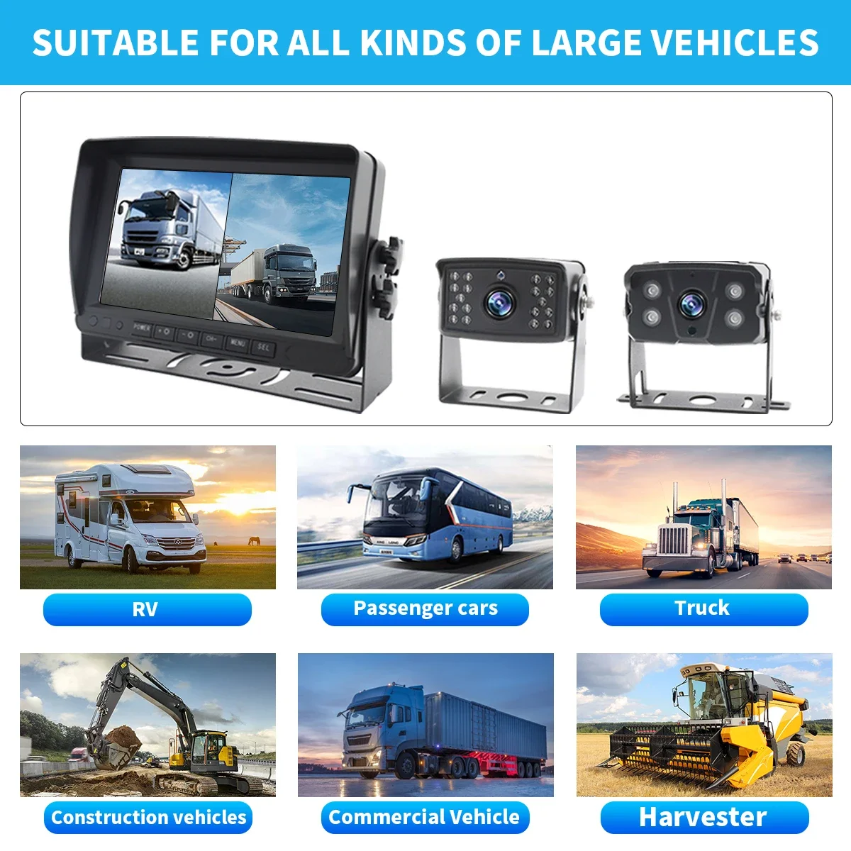 Heavy-Duty 1080P 4-Camera Dash Cam System  with 7-Inch Quad Monitor Reversing Camera System for Trucks and Buses