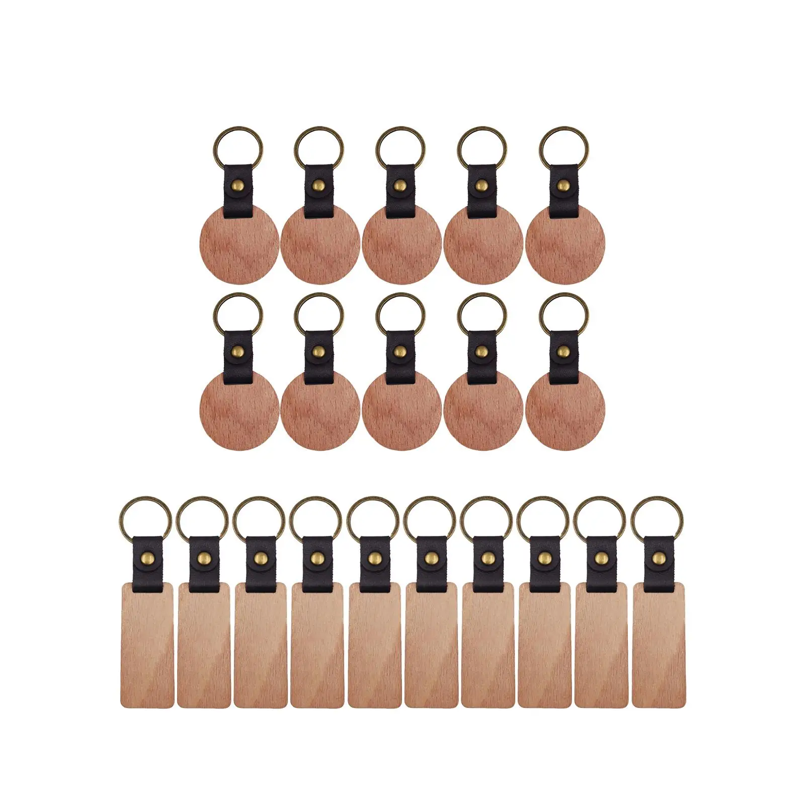 10 Pieces Wooden Keychain Keychain Holder Leather Strap Keyring Unfinished Key Tag for Accessories Bag Pendant DIY Key Chains