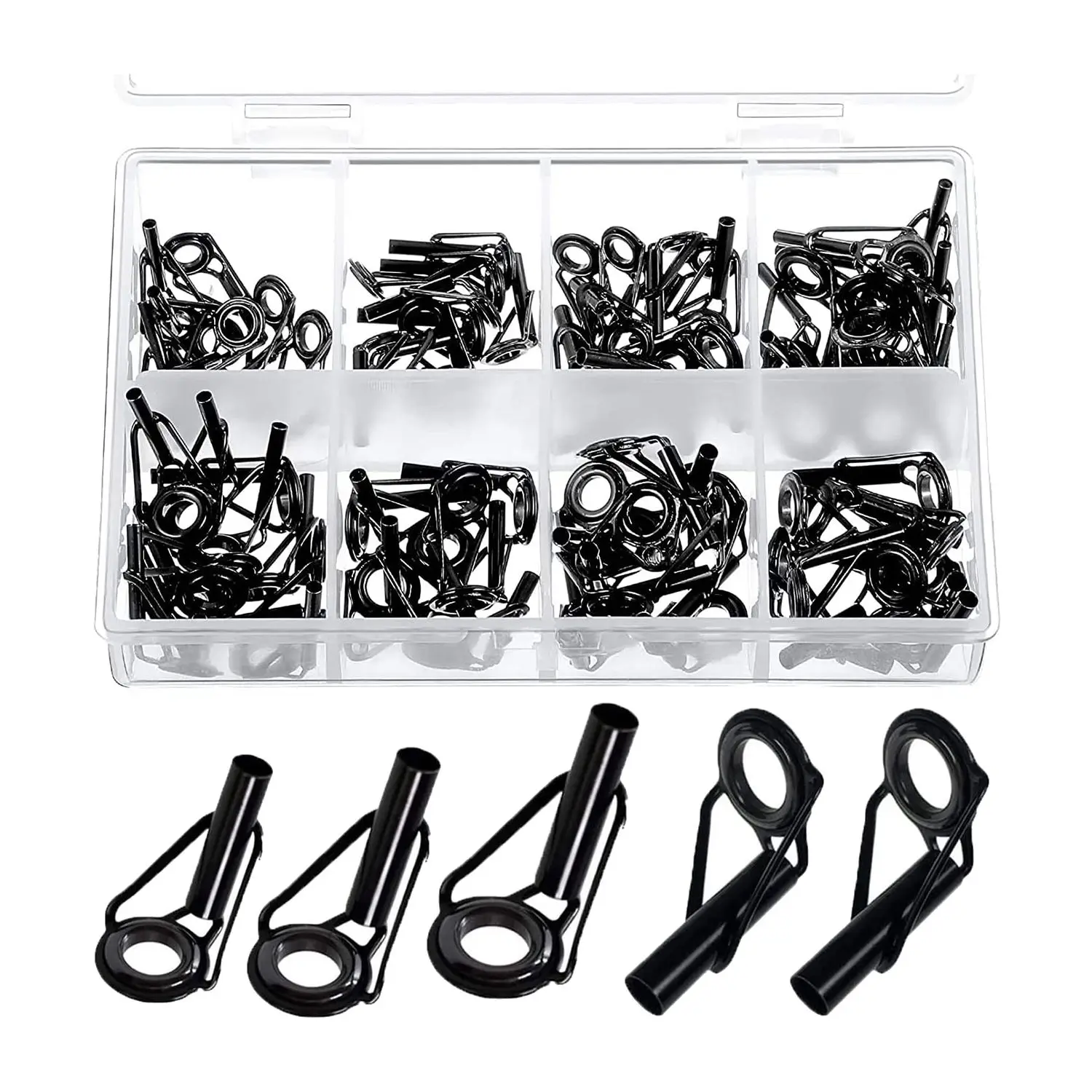 【STOCK】80 Pieces Fishing Rod Tip Repair Kit for Freshwater Saltwater Rods Stainless Steel Ceramic Ring Guide Replacement Kit