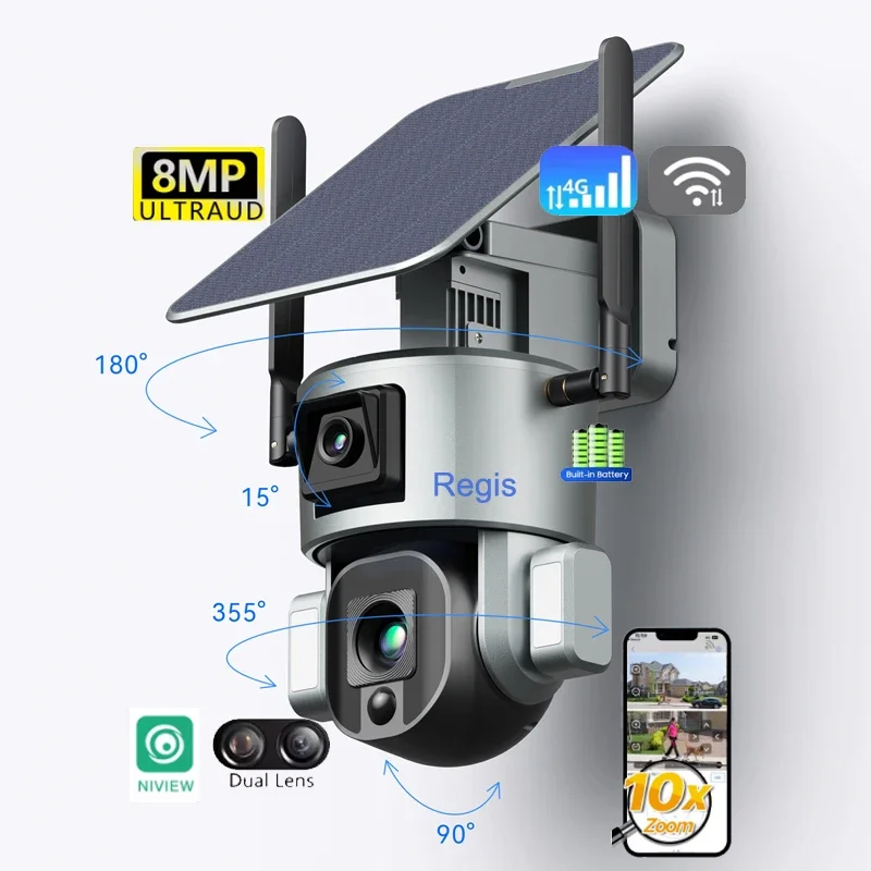 Y5 4G Wifi 20X Zoom Cam Module 4K 8MP Floodlight Ptz IP Cctv Smart Home Security Camera System Wireless Solar Camera