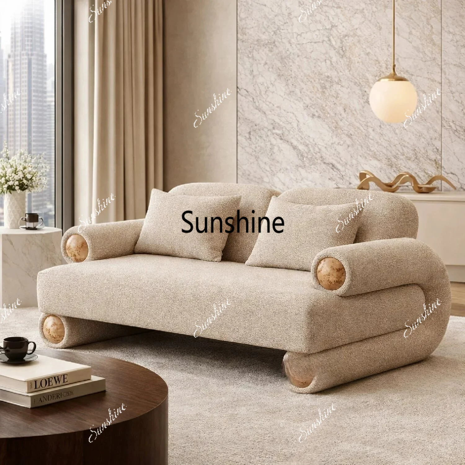 

Italian minimalist creative double three straight row fabric sofa