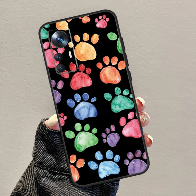 Watercolor Paw Prints Case For Xiaomi 13 Ultra 11T 12T Pro 12 Lite 12X POCO X3 X5 F5 Pro M6 M5 F4 X4 GT F3 Coque