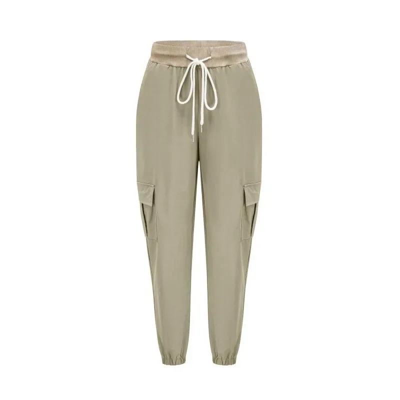 Lässige, einfarbige Arbeitshose für Damen in Übergröße mit Taschen, lässiger, taillierter Stil, Frühling und Herbst, bequeme Hose aus gewebtem Stoff
