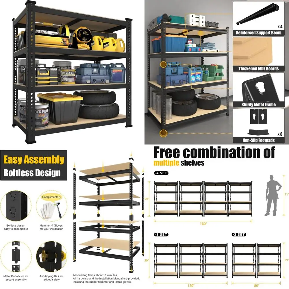 

40 Wide 4-Tier Adjustable Heavy Duty Metal Storage Shelves for Garage, Utility, Pantry, Kitchen, Black