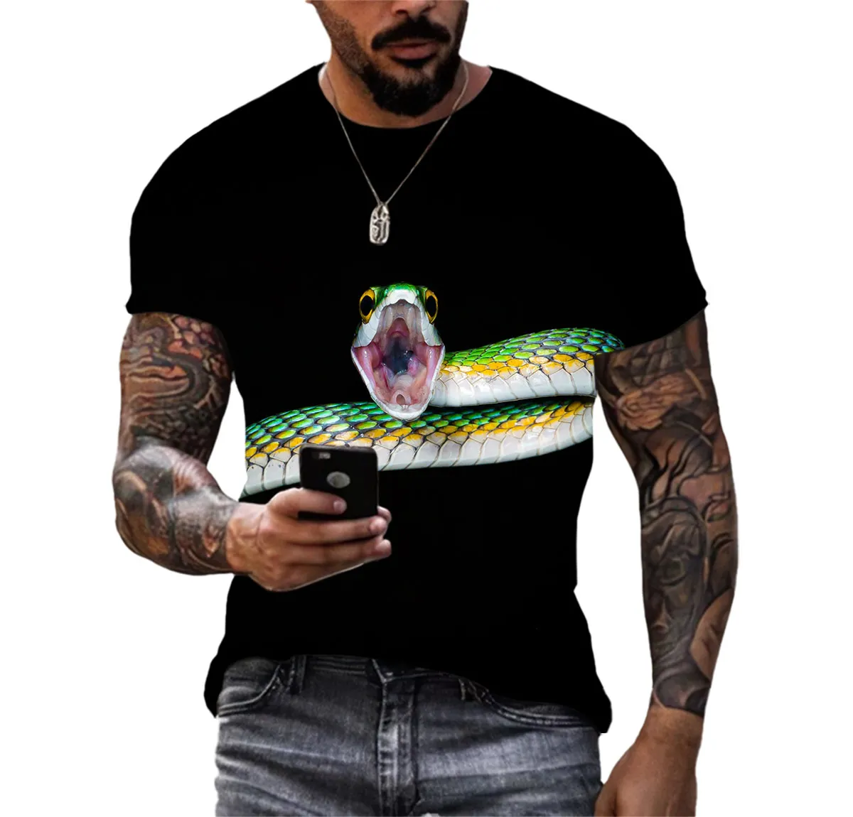 Summer Quick-drying Men\'s T-shirt Animal Python Pattern 3d Printed Hip Hop Alternative Personality Crewneck Loose Short Sleeve