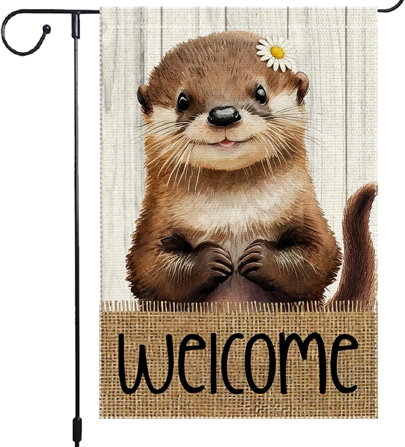 Welcome Spring Garden Flag 12x18 Inch Double Sided with Cute Otter, Daisy, and Burlap Yard Decoration for Outdoor Spring Sum AAS