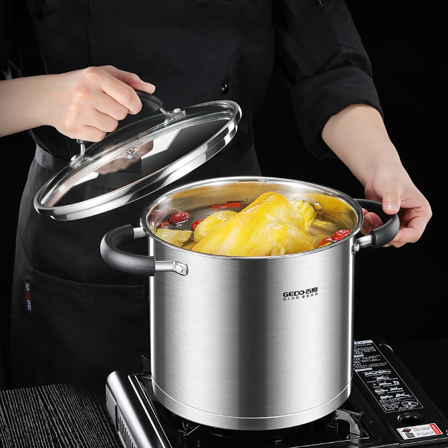 

LFGB Certification Ultra Thick 304 Stainless Steel Stockpot 12.5L Large Capacity Saucepot 28x22cm Straight Kitchen Stewing Pot