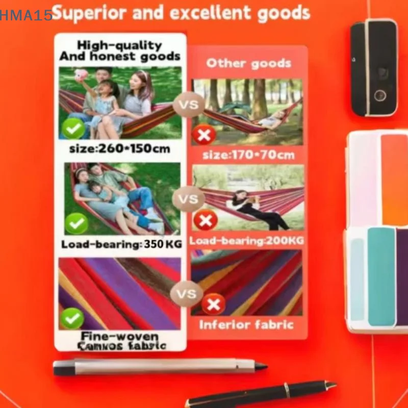 【YA】1Set Outdoor Canvas Camping Hammock Anti Rollover Portable Thicken Fabric Single/Double Hammock With Carry Bag For Patio